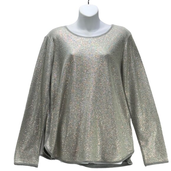 STYLE & CO Women’s Top Cotton Blend Sweatshirt Metallic Gray Long Sleeve Size M - Picture 1 of 7